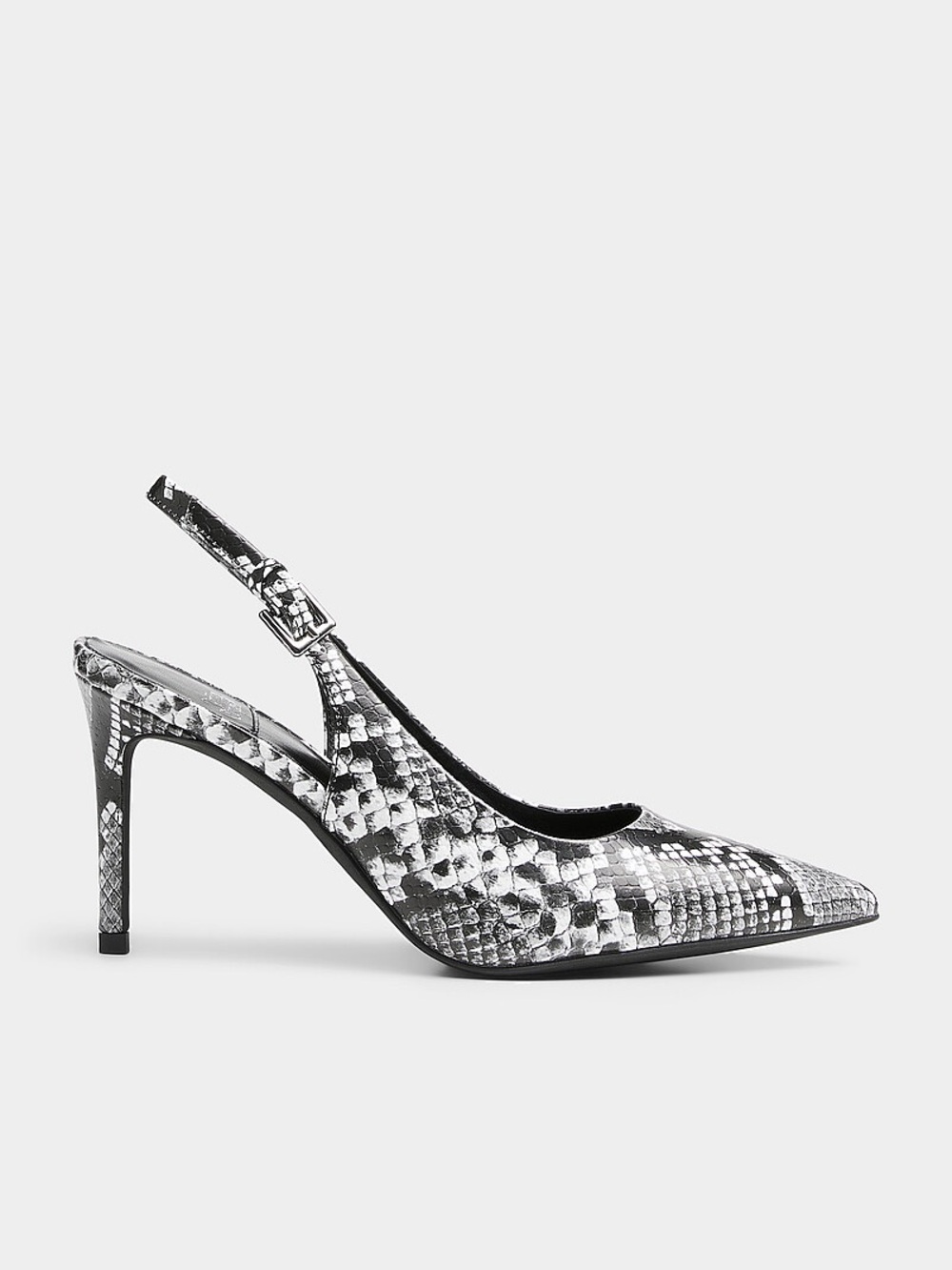 Jeffrey Campbell Black & Gray Snake-Print Pointed Slingback Heels